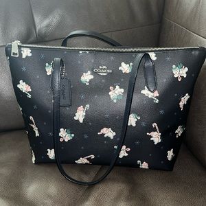 Coach Zip Top Tote With Snowman Print